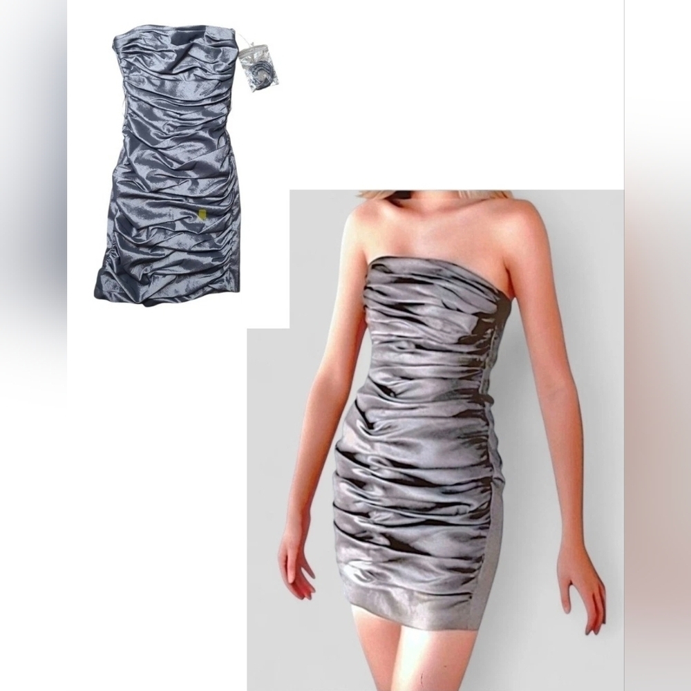 Luella Strapless Ruched Silver Bodycon Cocktail Dress Size XS - NWOT